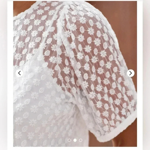 Garnet Hill sheer floral lace white blouse short sleeve no liner size XS M33 - Picture 3 of 9